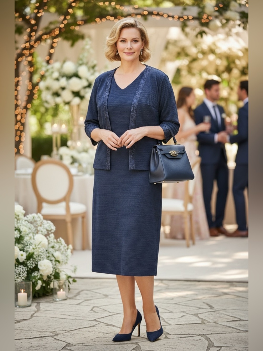 NWT Maya Brooke 24W/3X Navy Textured Dress & Jacket Set